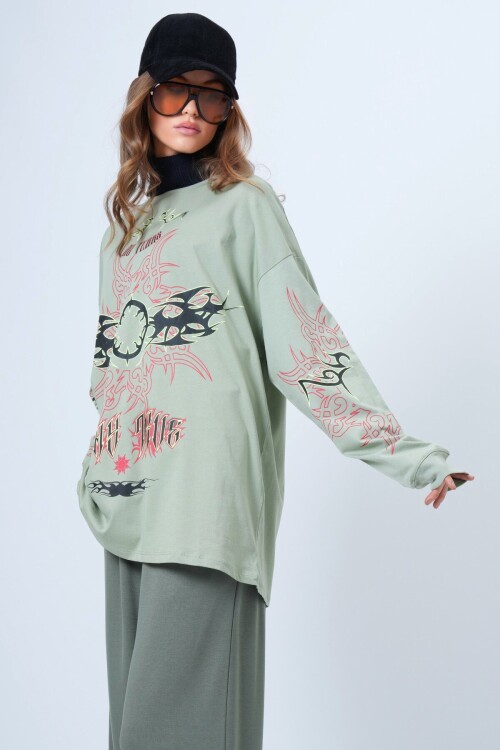 Unisex Bisiklet Yaka Baskılı sweatshirt