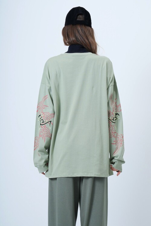 Unisex Bisiklet Yaka Baskılı sweatshirt