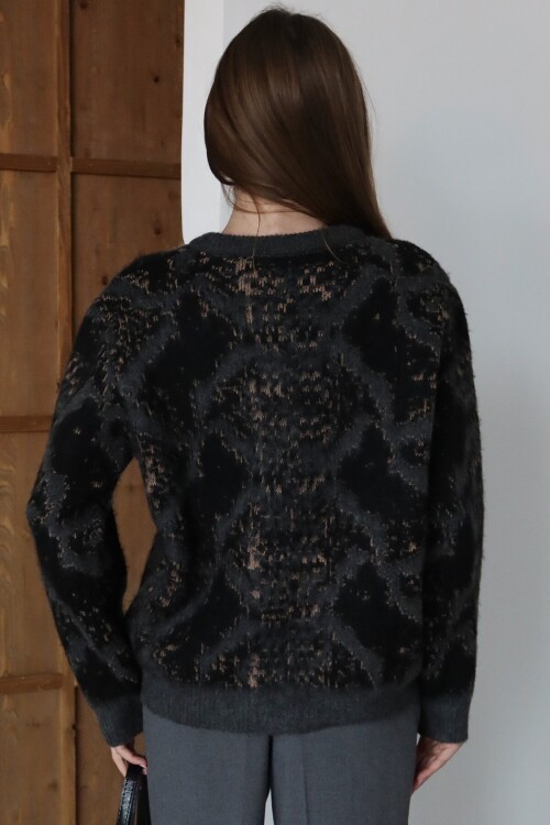 Bisiklet Yaka Desenli Triko Kazak