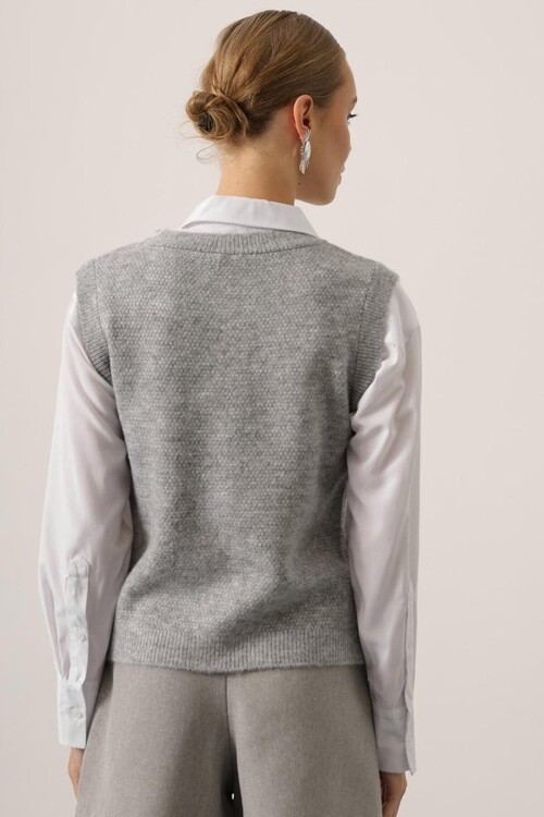 Bisiklet Yaka Düğmeli Kolsuz Triko Bluz