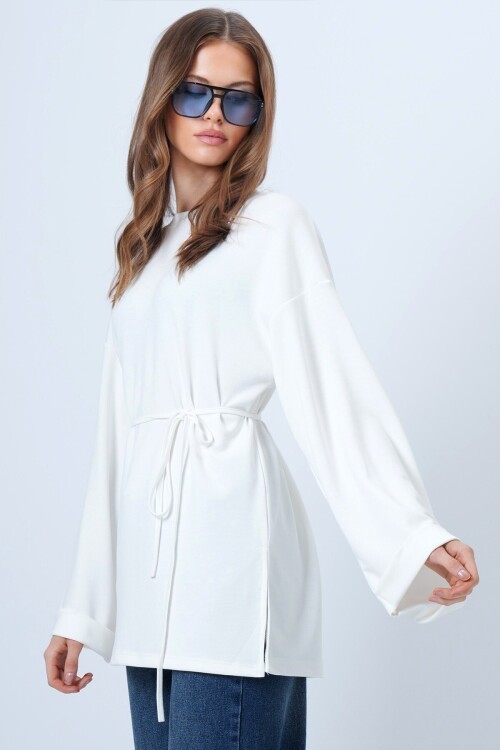 Bisiklet Yaka Duble Kol Yanı Yırtmaçlı Bluz