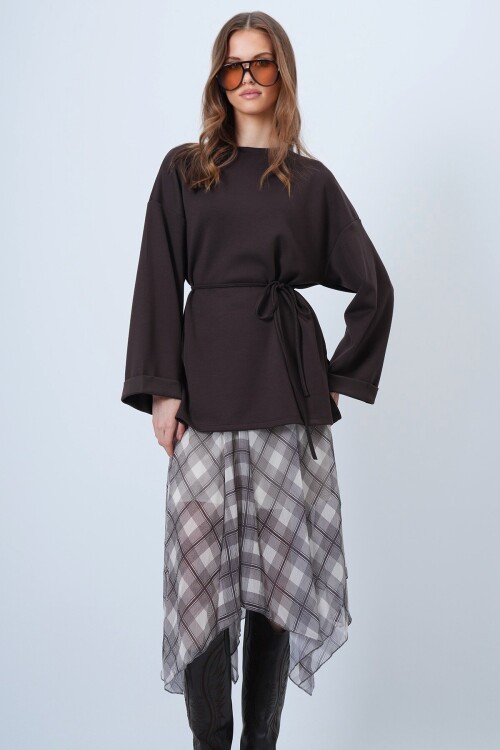 Bisiklet Yaka Duble Kol Yanı Yırtmaçlı Bluz