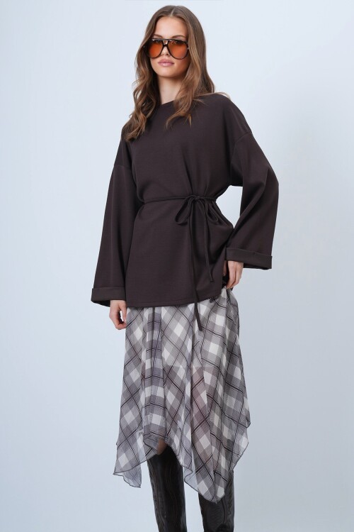 Bisiklet Yaka Duble Kol Yanı Yırtmaçlı Bluz