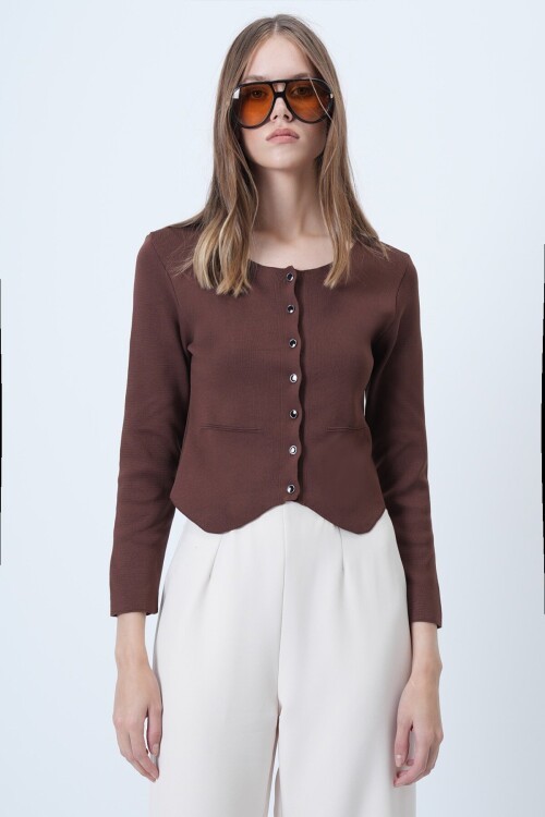 Bisiklet Yaka Önü Düğmeli Triko Bluz