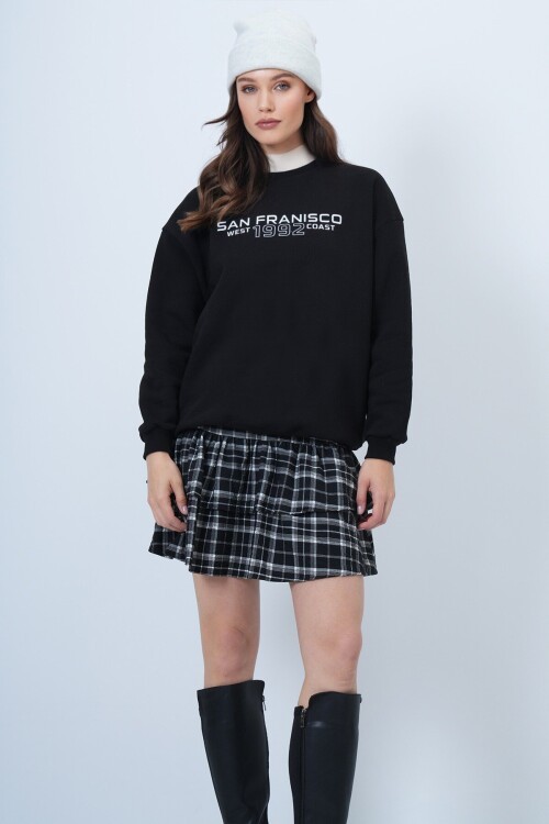 Bisiklet Yaka Oversize Baskılı Sweatshirt