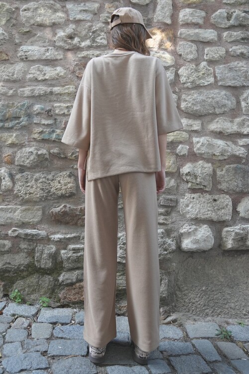 Bisiklet Yaka Selanik Örme Bluz Ve Palazzo Pantolon Takım