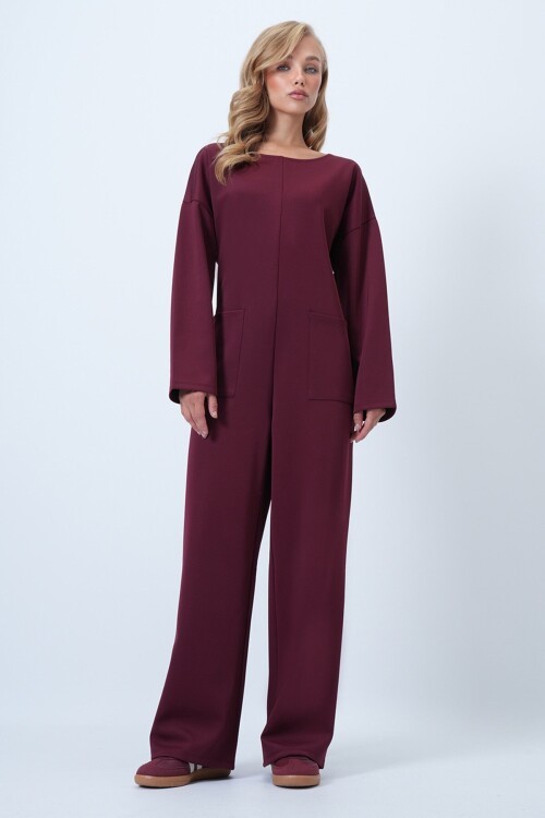 Bisiklet Yaka Sırtı Fermuarlı Rahat Kesim Tulum