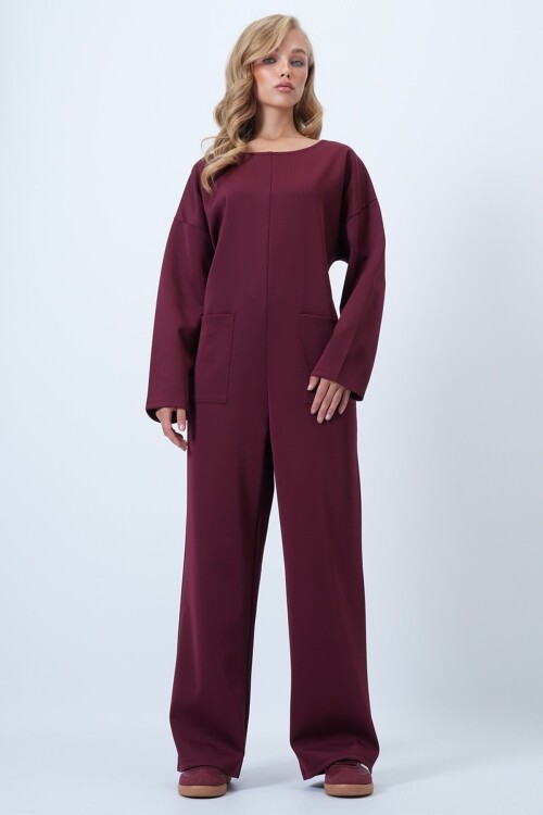 Bisiklet Yaka Sırtı Fermuarlı Rahat Kesim Tulum