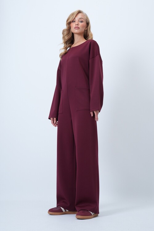 Bisiklet Yaka Sırtı Fermuarlı Rahat Kesim Tulum