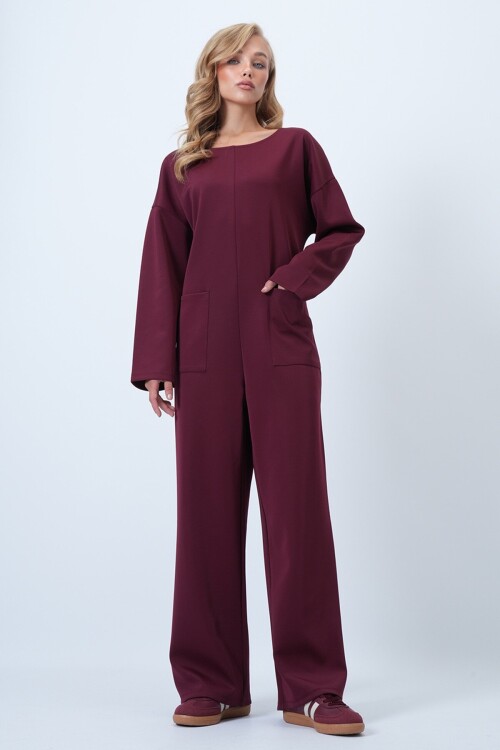 Bisiklet Yaka Sırtı Fermuarlı Rahat Kesim Tulum