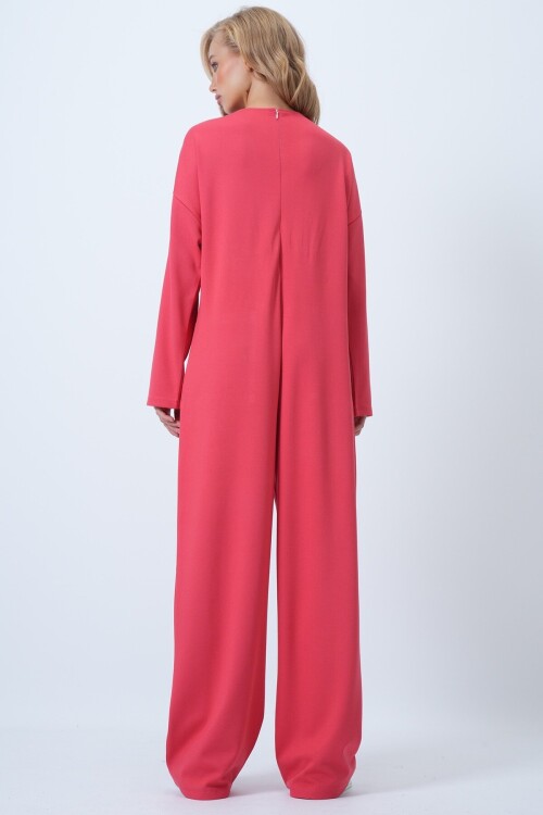 Bisiklet Yaka Sırtı Fermuarlı Rahat Kesim Tulum