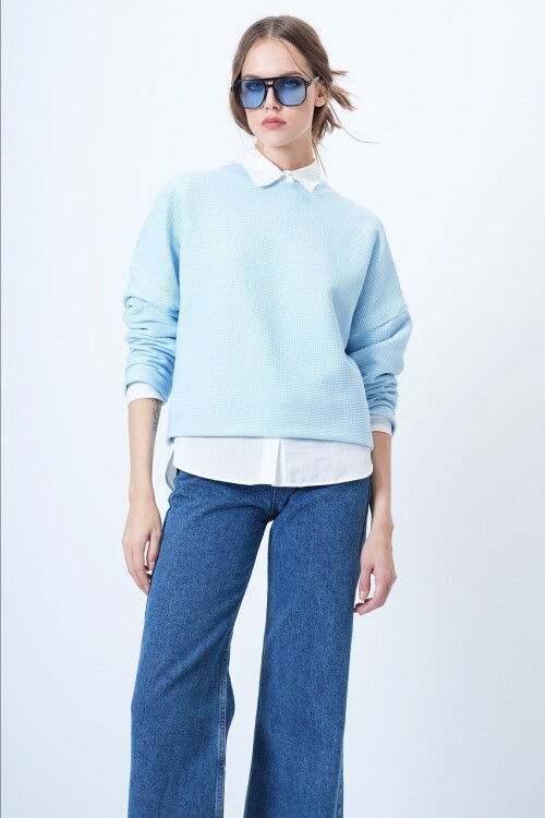 Bisiklet Yaka Yarasa Kol Geniş Kesim Basic Bluz