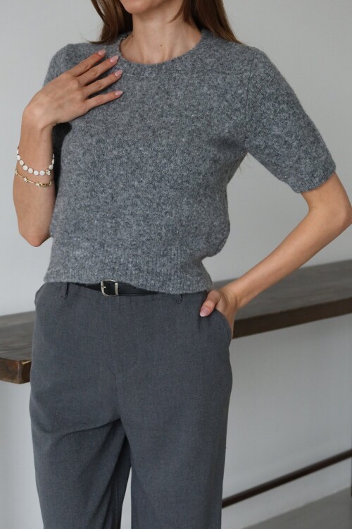 Bisiklet Yaka Yarım Kol Triko Bluz