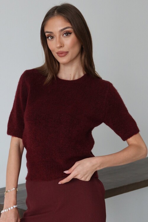 Bisiklet Yaka Yarım Kol Triko Bluz