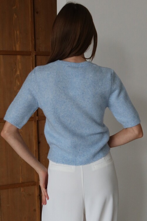 Bisiklet Yaka Yarım Kol Triko Bluz