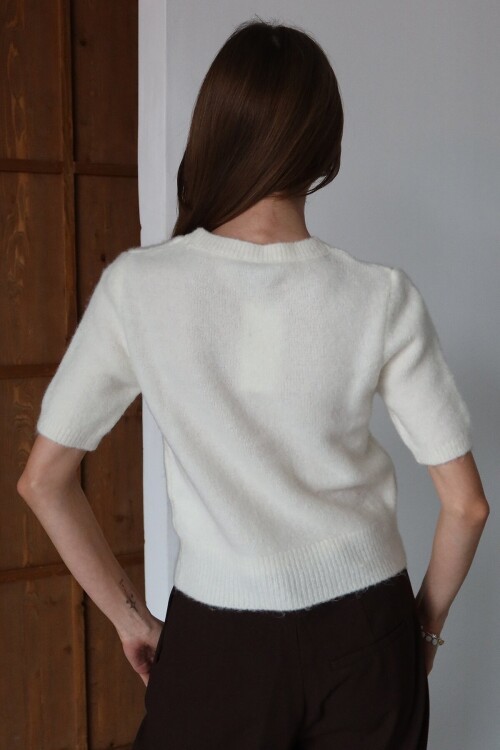 Bisiklet Yaka Yarım Kol Triko Bluz