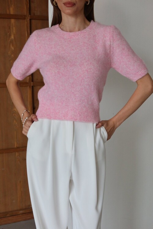 Bisiklet Yaka Yarım Kol Triko Bluz