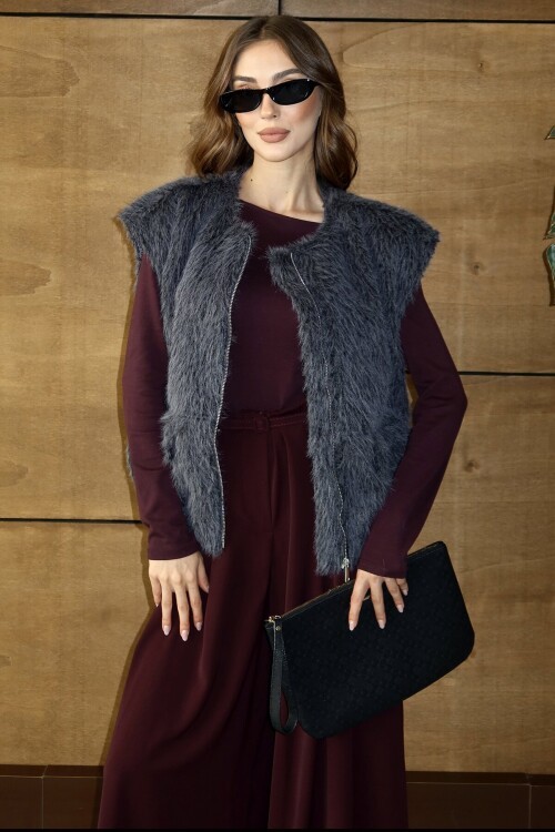 Cep Detaylı Püsküllü Fermaur Kapamalı Yelek