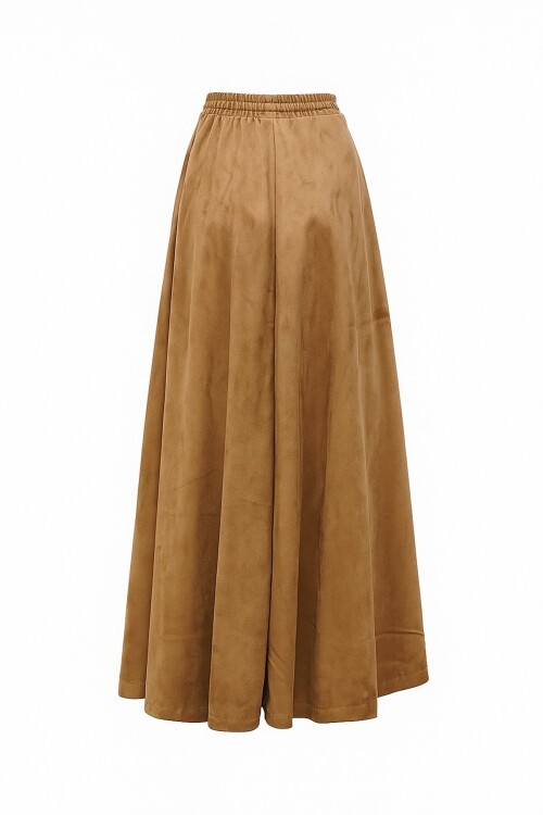 Çift Cepli Beli Lastikli Midi Boy Etek