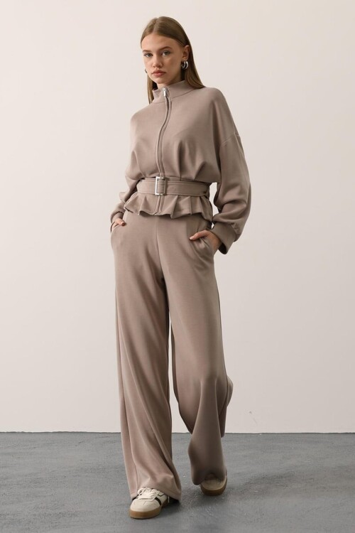 Çift Cepli Beli Lastikli Palazzo Pantolon