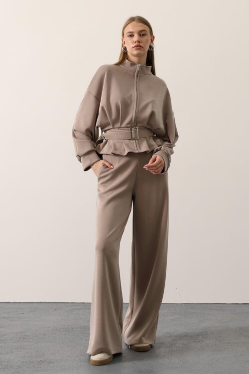 Çift Cepli Beli Lastikli Palazzo Pantolon