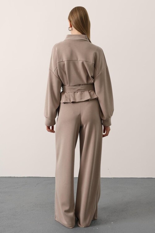 Çift Cepli Beli Lastikli Palazzo Pantolon