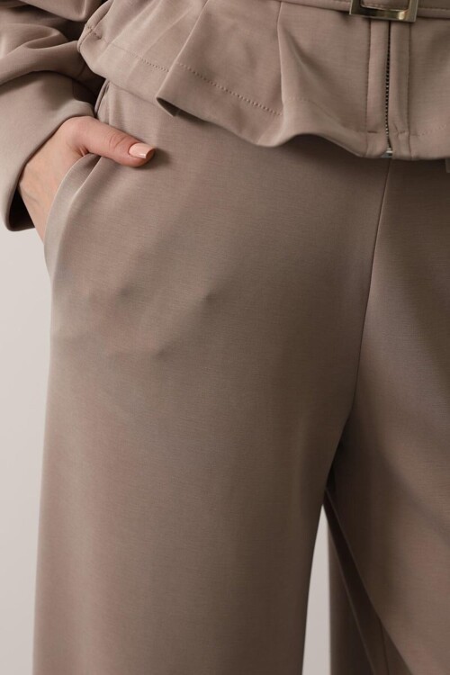 Çift Cepli Beli Lastikli Palazzo Pantolon