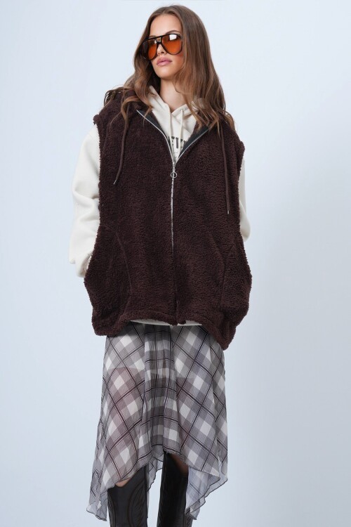 Çift Cepli Fermuar Kapamalı Peluş Yelek