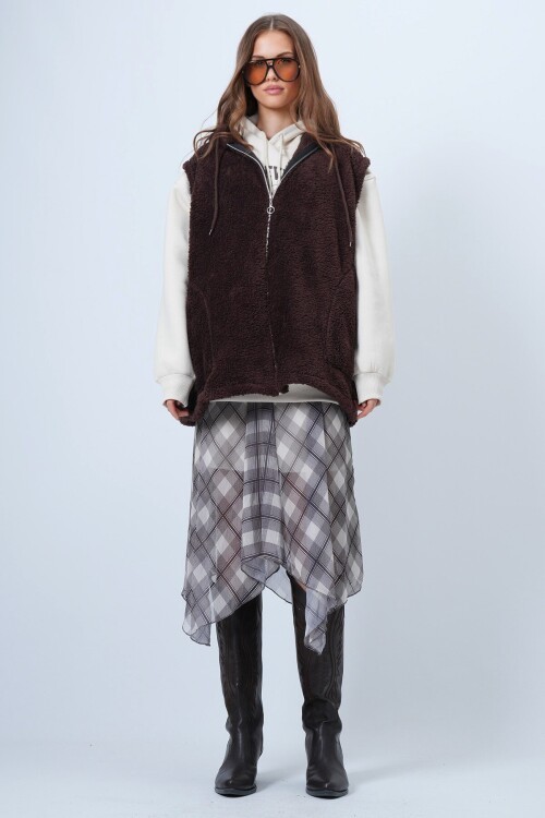 Çift Cepli Fermuar Kapamalı Peluş Yelek