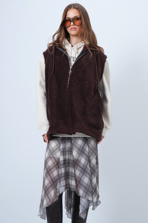 Çift Cepli Fermuar Kapamalı Peluş Yelek