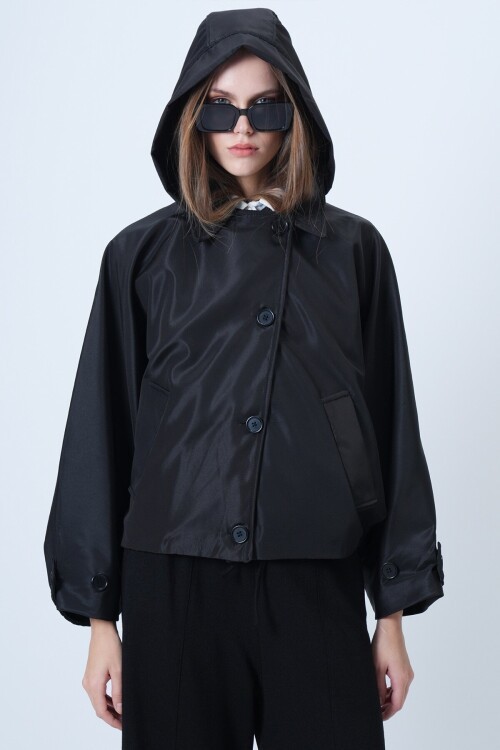 Çift Cepli düğme Kapamalı Kısa Trençkot