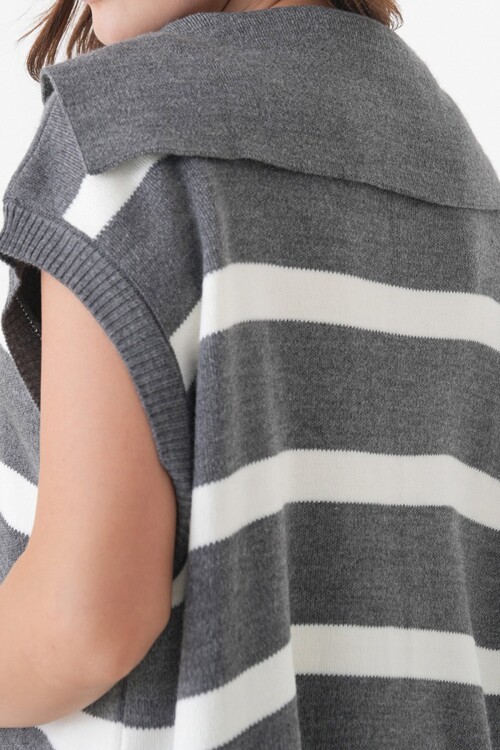 Çizgili Düşük Kol Polo Yaka Triko Süveter