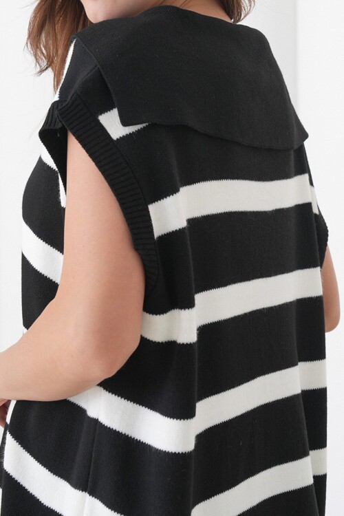 Çizgili Düşük Kol Polo Yaka Triko Süveter