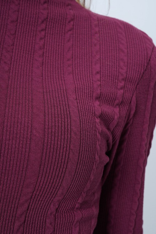 Dik Yaka Ajurlu Likralı Triko Kumaş Bluz