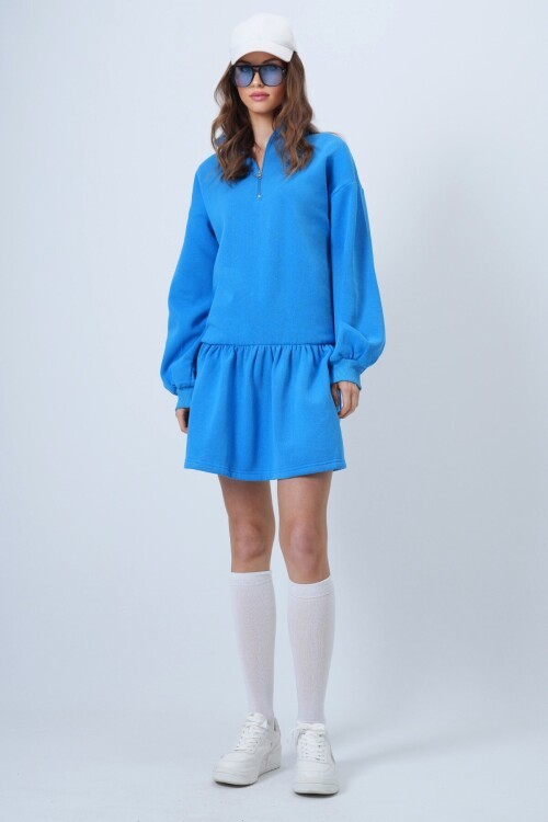 Dik Yaka Fermuarlı Sweat Elbise