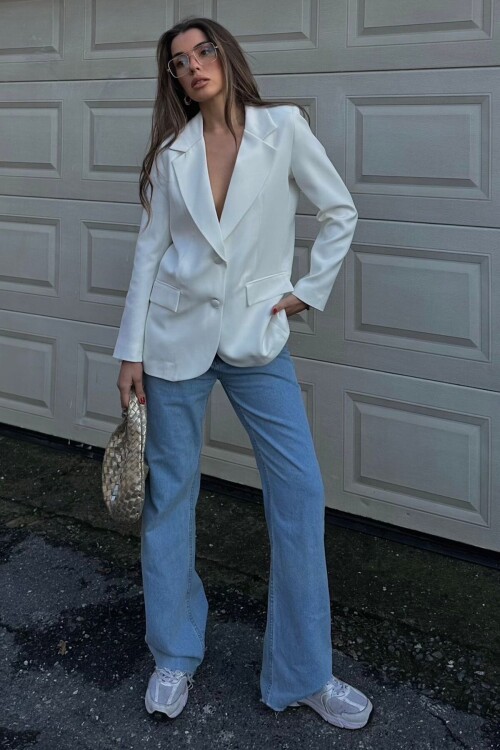 Düğme Kapamalı Cep Görünümlü Blazer Ceket