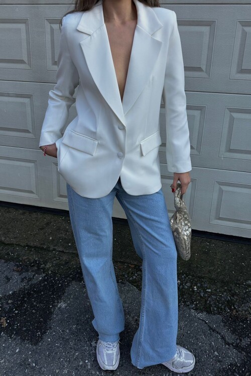 Düğme Kapamalı Cep Görünümlü Blazer Ceket