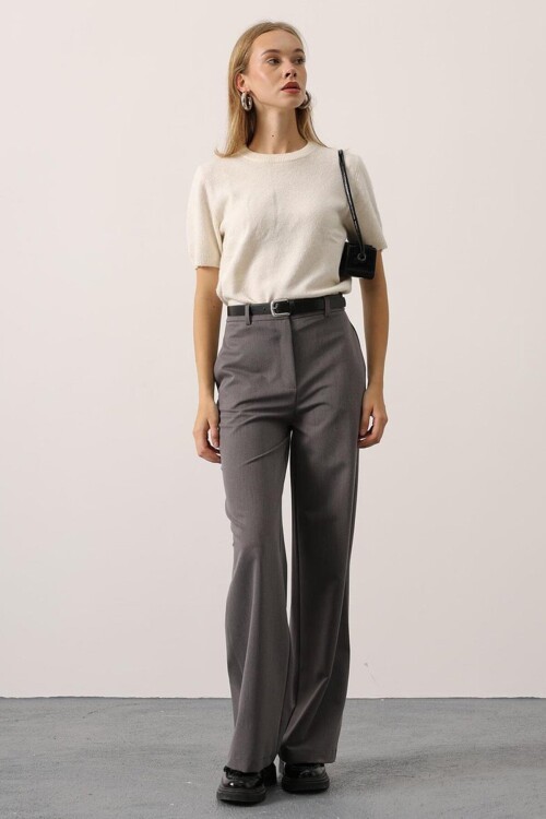 Düğme Kapamalı Çift Cepli Palazzo Pantolon