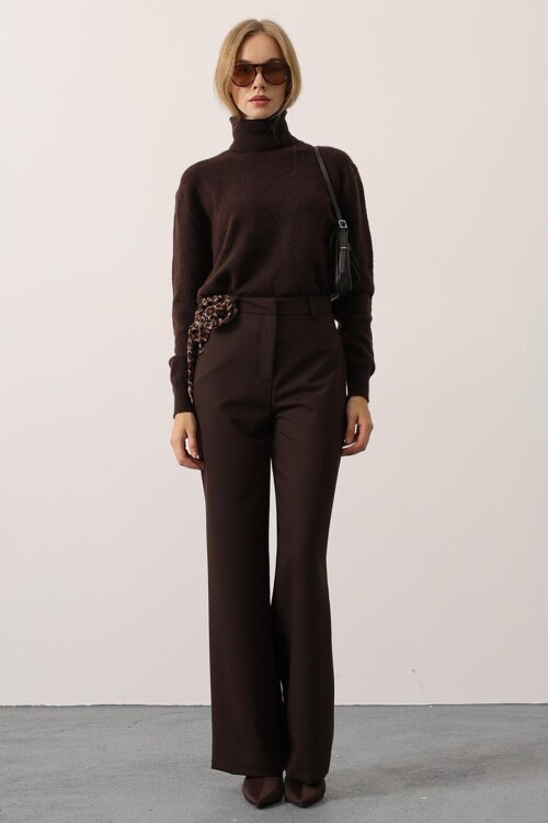 Düğme Kapamalı Çift Cepli Palazzo Pantolon