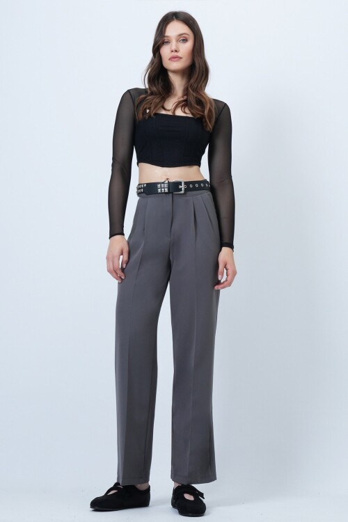 Düğme Kapamalı Çift Cepli Palazzo Pantolon