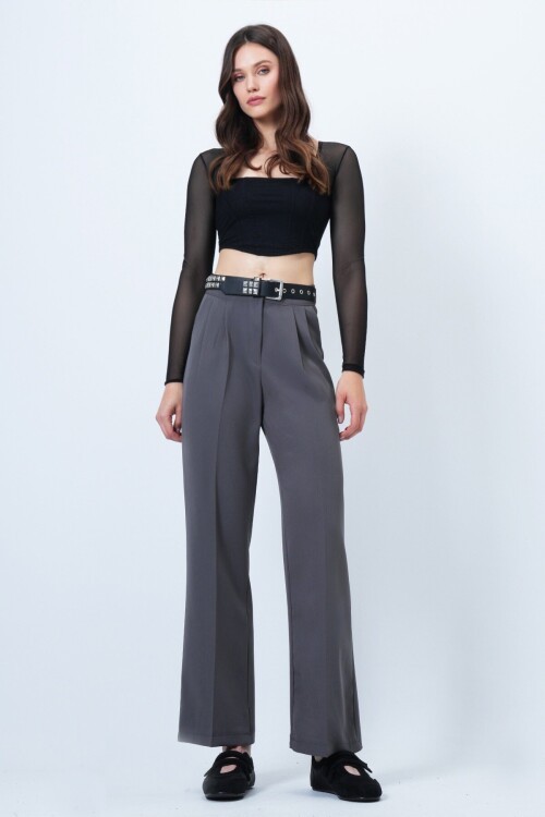 Düğme Kapamalı Çift Cepli Palazzo Pantolon