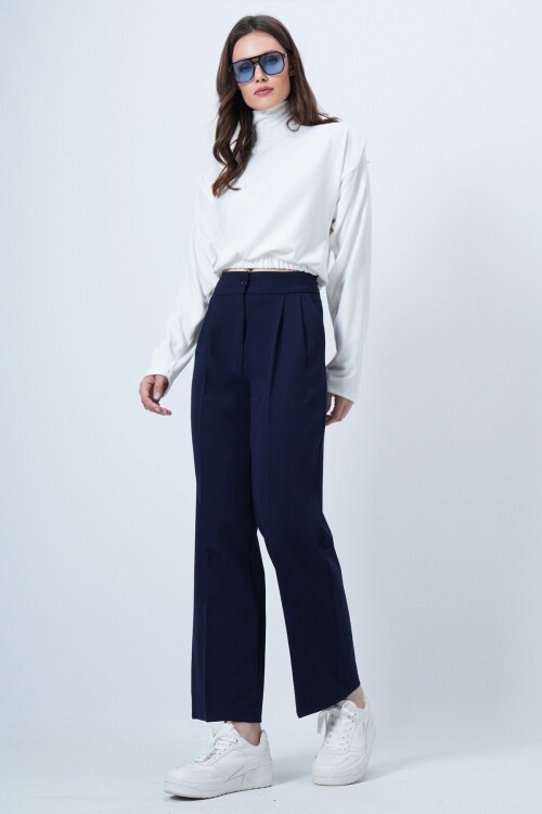 Düğme Kapamalı Çift Cepli Palazzo Pantolon