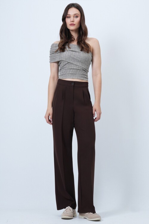 Düğme Kapamalı Çift Cepli Palazzo Pantolon