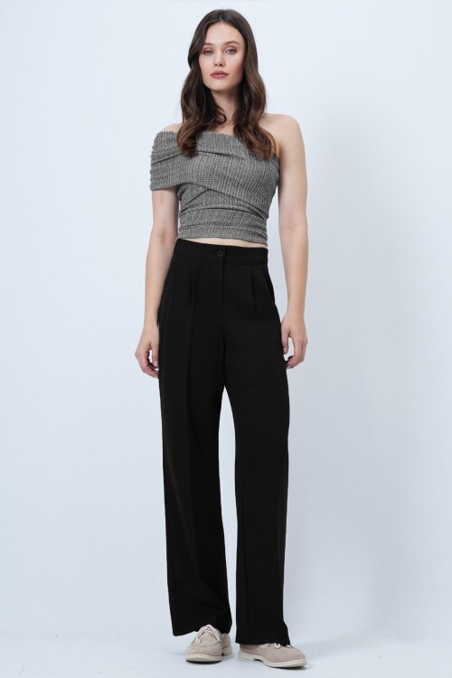 Düğme Kapamalı Çift Cepli Palazzo Pantolon