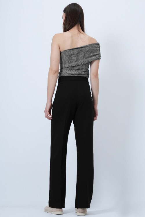 Düğme Kapamalı Çift Cepli Palazzo Pantolon