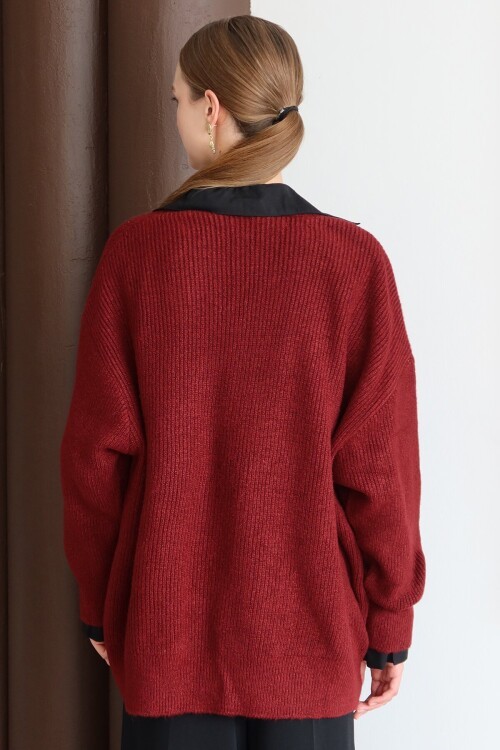 Düğme Kapamalı Fitilli Uzun Triko Hırka