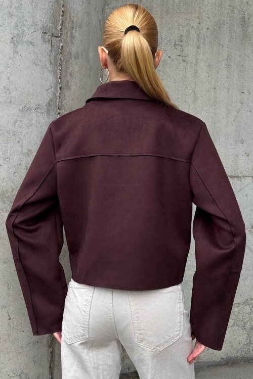 Düğmeli Cep Detaylı Süet Ceket