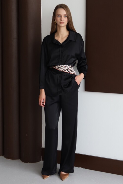 Düğmeli Oversize Saten Gömlek