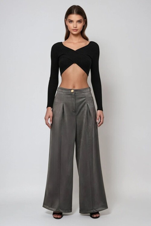 Düğmeli Pileli Palazzo Pantolon