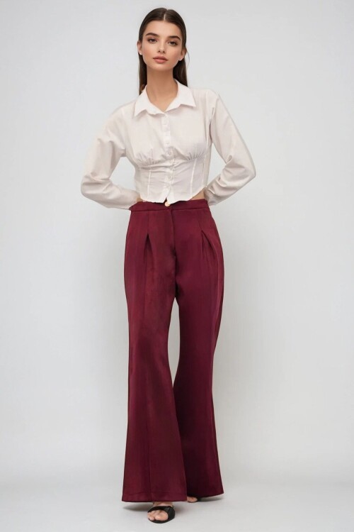 Düğmeli Pileli Palazzo Pantolon